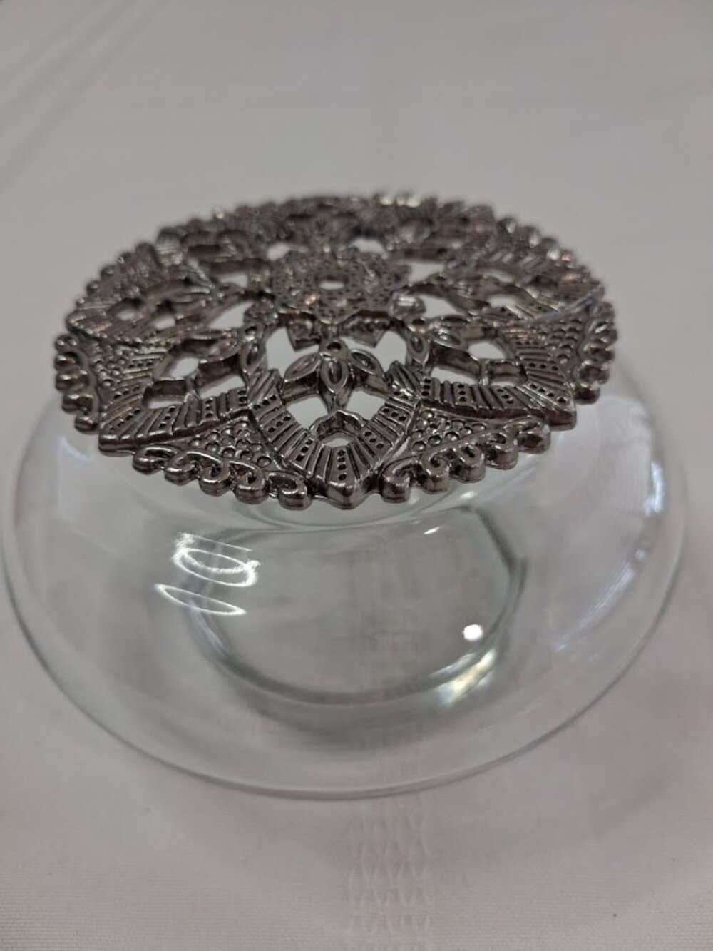 Clear Glass Jar with Pewter Lid Potpourri Holder or Vanity Jar